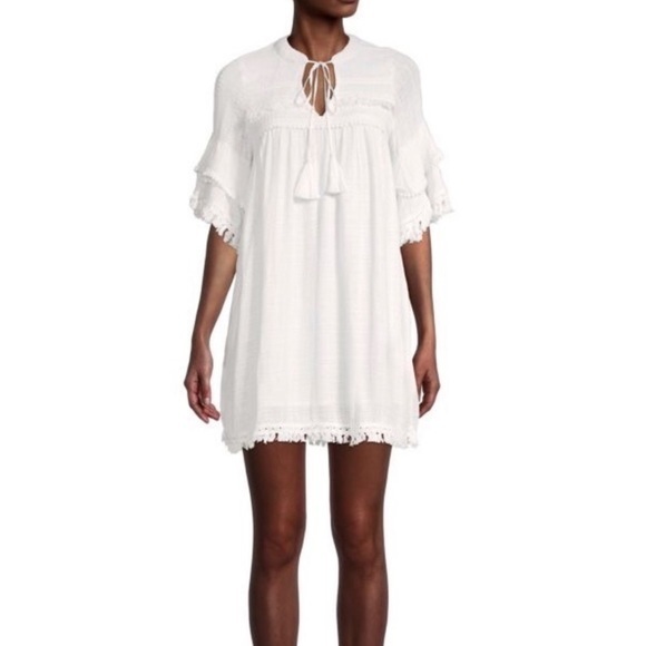 Allison New York Embroidered Tassel-Tie Mini Dress White Extra Small B